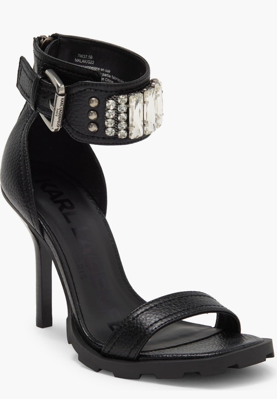 Karl Lagerfeld Paris Malak Womens Rhinestone Buckled Strap Heels Black 10 M
